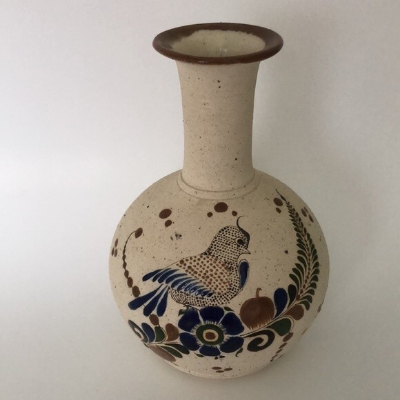 EUC Tonala Mexico Vintage bird Pottery 8” Vase signed - Picture 1 of 9